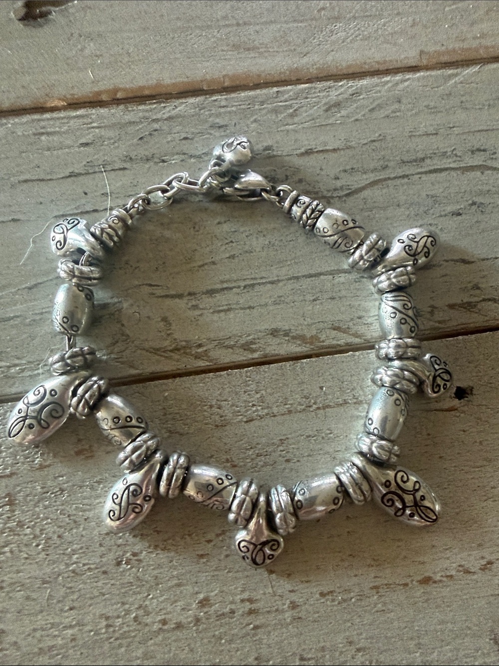 Brighton Silver-Tone Engraved Bead & Charm Bracelet